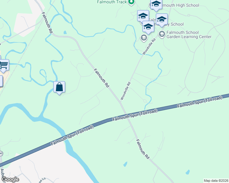 map of restaurants, bars, coffee shops, grocery stores, and more near 259 Falmouth Road in Falmouth