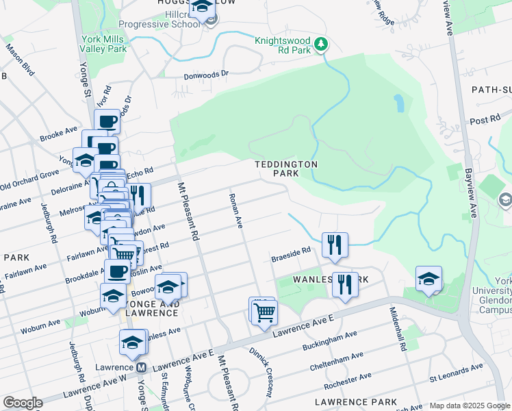 map of restaurants, bars, coffee shops, grocery stores, and more near 235 Snowdon Avenue in Toronto