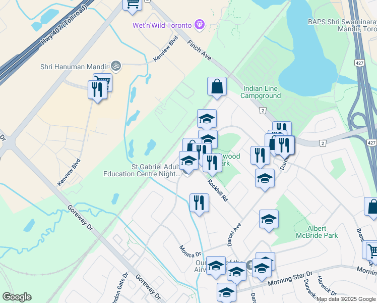 map of restaurants, bars, coffee shops, grocery stores, and more near 3789 Brandon Gate Drive in Mississauga