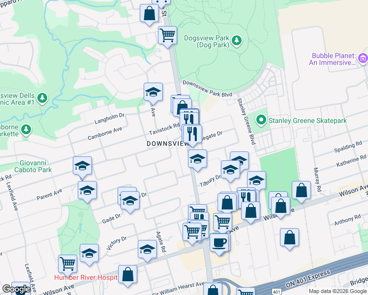 map of restaurants, bars, coffee shops, grocery stores, and more near in Toronto