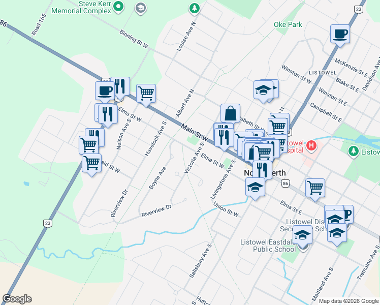 map of restaurants, bars, coffee shops, grocery stores, and more near in Listowel