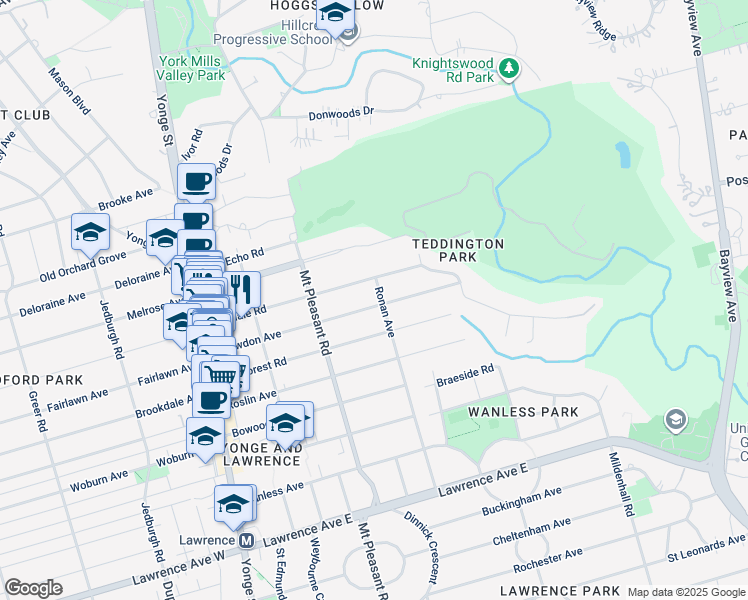 map of restaurants, bars, coffee shops, grocery stores, and more near in Toronto