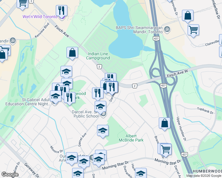 map of restaurants, bars, coffee shops, grocery stores, and more near 4025 Brandon Gate Drive in Mississauga