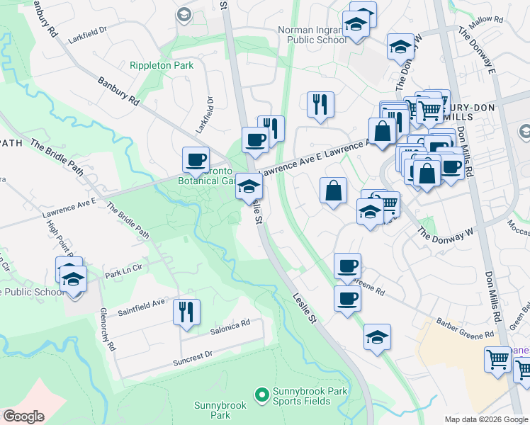 map of restaurants, bars, coffee shops, grocery stores, and more near 40 Tottenham Road in Toronto