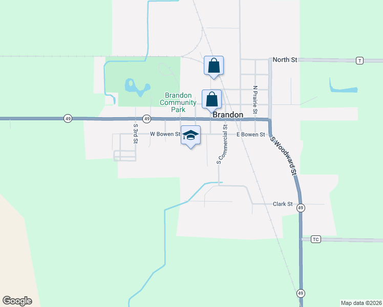 map of restaurants, bars, coffee shops, grocery stores, and more near 200 West Bowen Street in Brandon