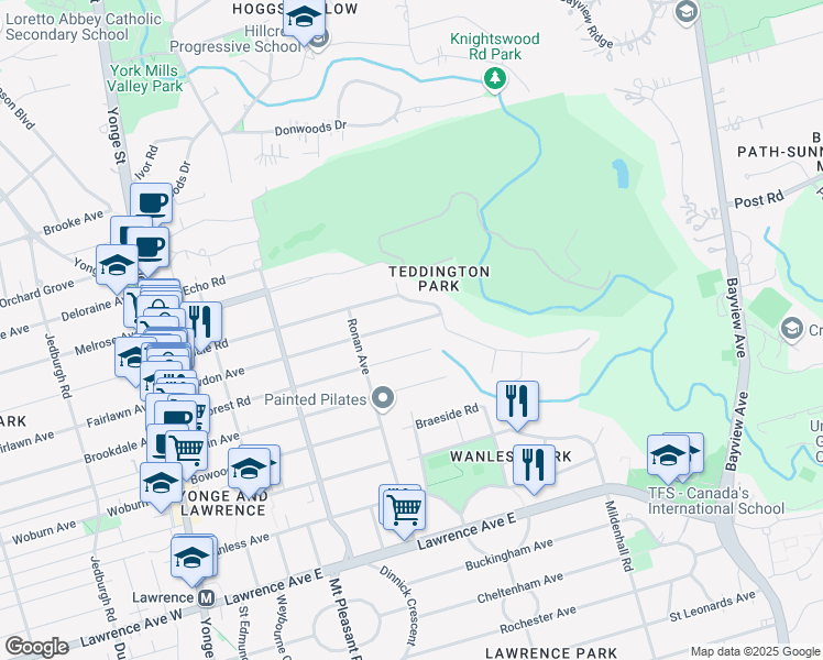 map of restaurants, bars, coffee shops, grocery stores, and more near 263 Snowdon Avenue in Toronto