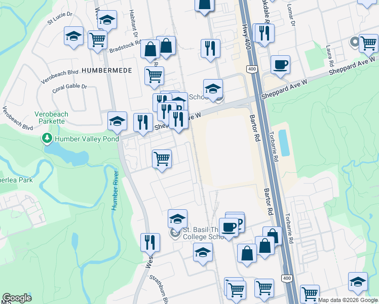 map of restaurants, bars, coffee shops, grocery stores, and more near 153 Isaac Devins Boulevard in Toronto