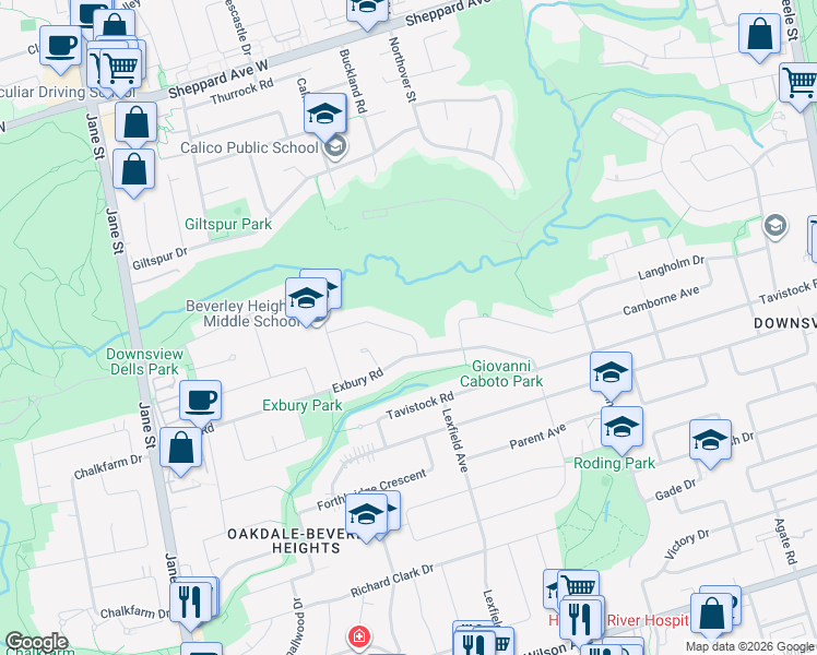 map of restaurants, bars, coffee shops, grocery stores, and more near 11 Buxton Road in Toronto