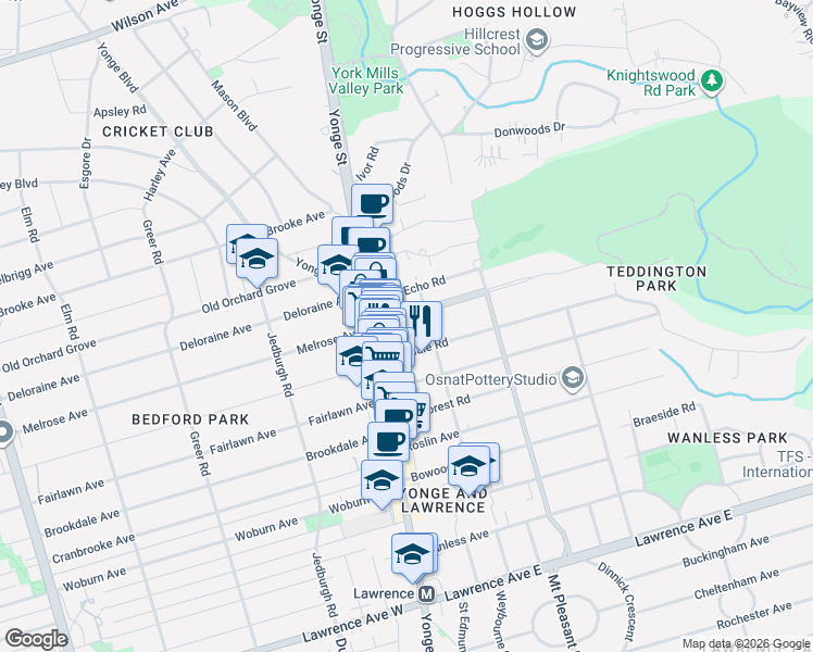 map of restaurants, bars, coffee shops, grocery stores, and more near in Toronto