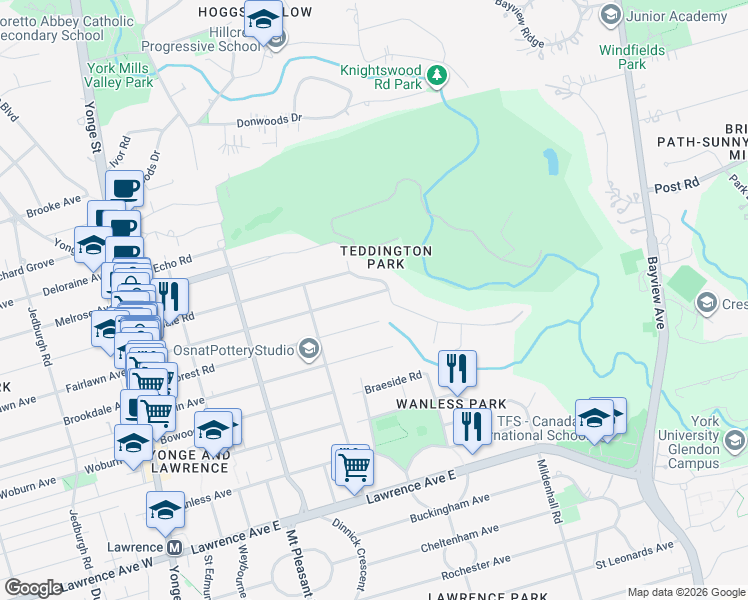 map of restaurants, bars, coffee shops, grocery stores, and more near 277 Snowdon Avenue in Toronto