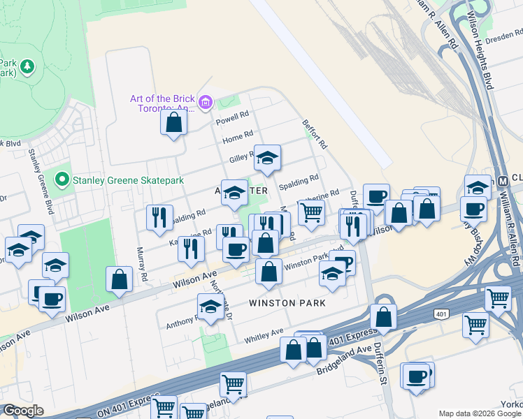 map of restaurants, bars, coffee shops, grocery stores, and more near 72 Katherine Road in Toronto