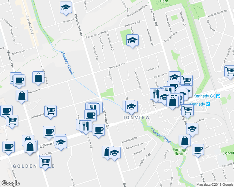 map of restaurants, bars, coffee shops, grocery stores, and more near 20 Maida Vale in Toronto