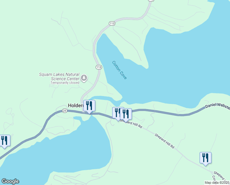 map of restaurants, bars, coffee shops, grocery stores, and more near 33 Marden Point Road in Holderness