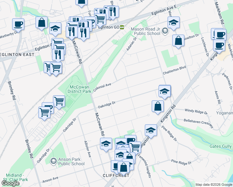 map of restaurants, bars, coffee shops, grocery stores, and more near in Toronto
