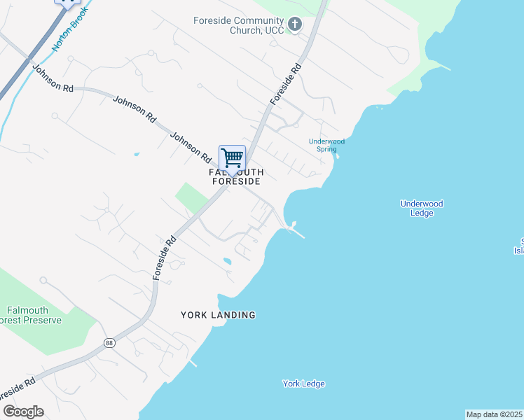 map of restaurants, bars, coffee shops, grocery stores, and more near 52 Wescott Street in Falmouth