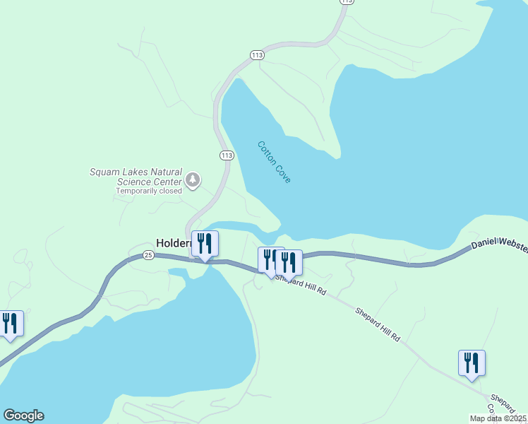 map of restaurants, bars, coffee shops, grocery stores, and more near 33 Marden Point Road in Holderness