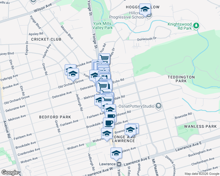 map of restaurants, bars, coffee shops, grocery stores, and more near in Toronto