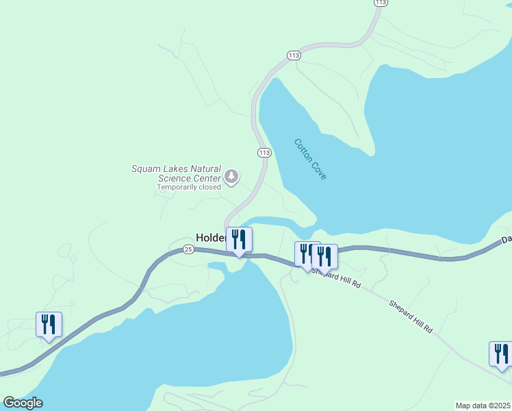 map of restaurants, bars, coffee shops, grocery stores, and more near 50 New Hampshire 113 in Holderness