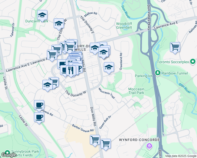 map of restaurants, bars, coffee shops, grocery stores, and more near in Toronto