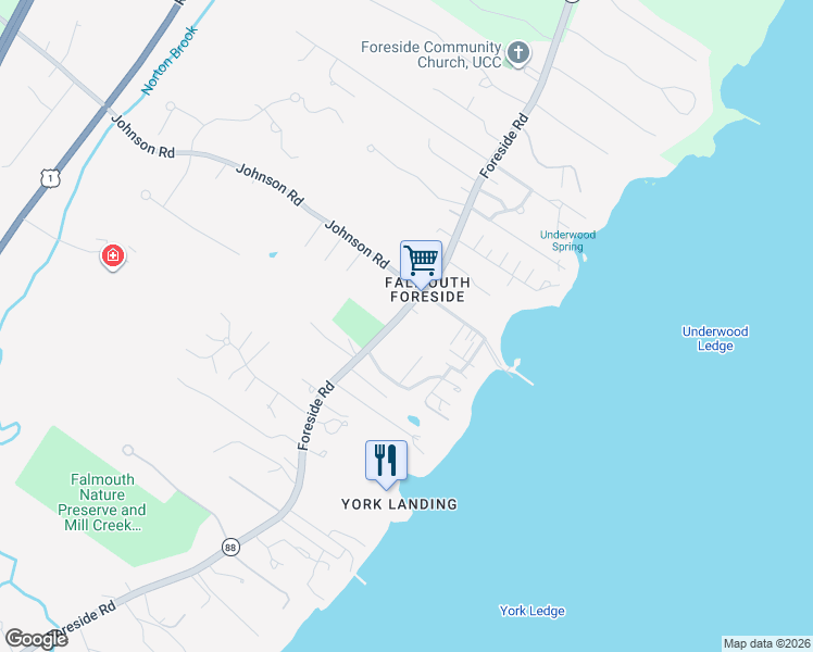 map of restaurants, bars, coffee shops, grocery stores, and more near in Falmouth