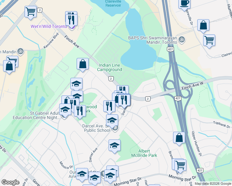 map of restaurants, bars, coffee shops, grocery stores, and more near 7553 Wildfern Drive in Mississauga