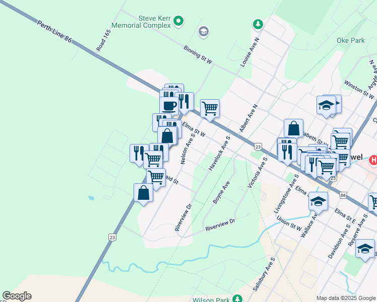 map of restaurants, bars, coffee shops, grocery stores, and more near 798 Napier Street West in Listowel