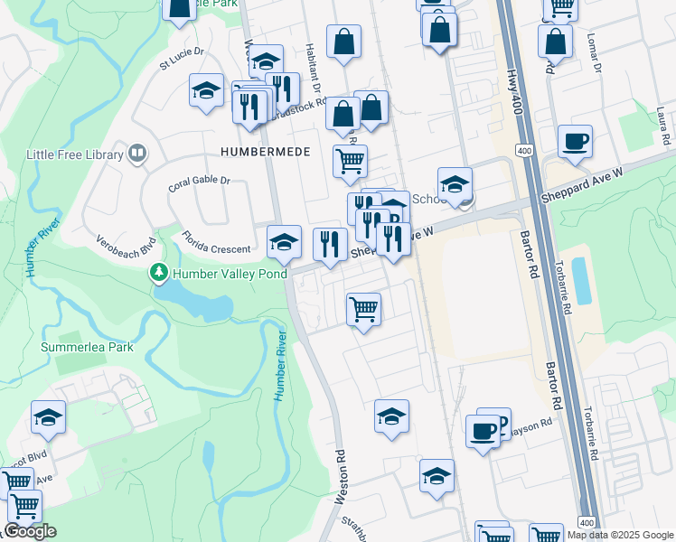 map of restaurants, bars, coffee shops, grocery stores, and more near 60 Parrotta Drive in Toronto