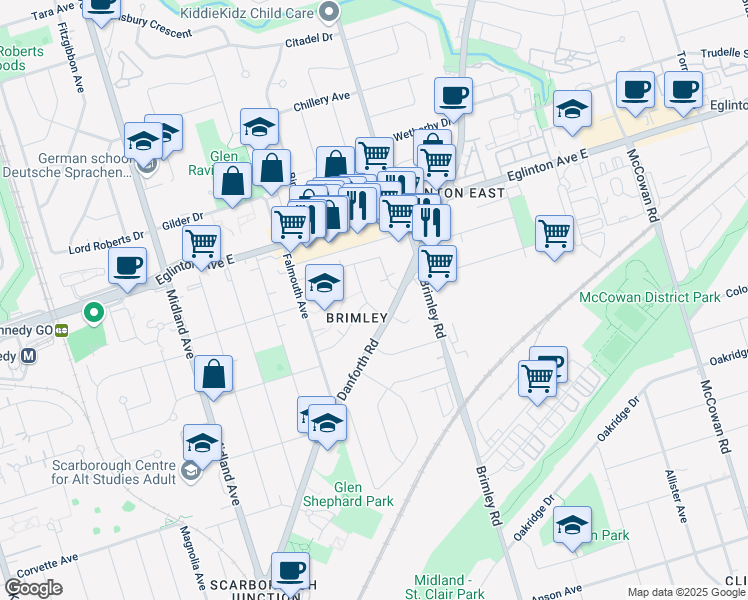 map of restaurants, bars, coffee shops, grocery stores, and more near 5 Neston Avenue in Toronto