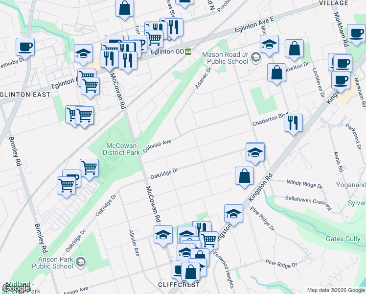 map of restaurants, bars, coffee shops, grocery stores, and more near in Toronto