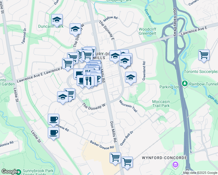 map of restaurants, bars, coffee shops, grocery stores, and more near in Toronto