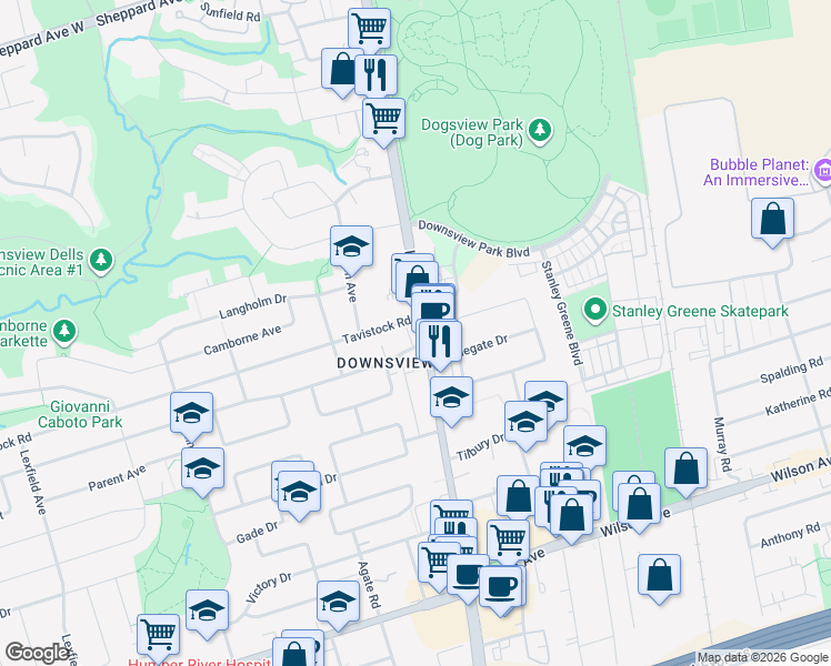 map of restaurants, bars, coffee shops, grocery stores, and more near in Toronto