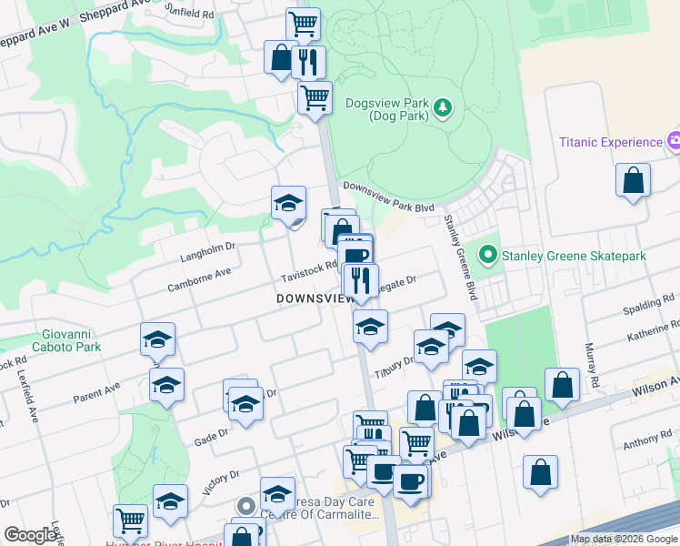 map of restaurants, bars, coffee shops, grocery stores, and more near 2900 Keele Street in Toronto