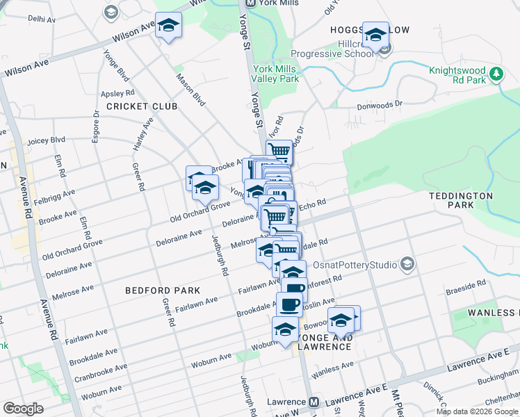 map of restaurants, bars, coffee shops, grocery stores, and more near in Toronto
