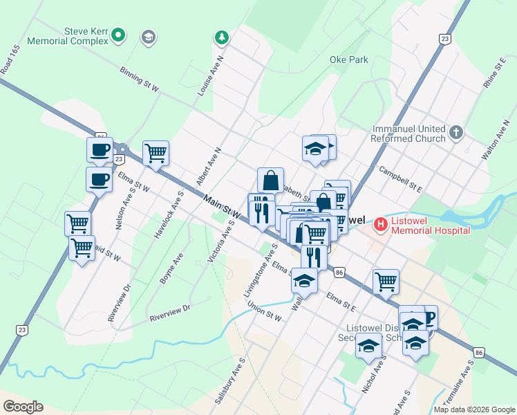 map of restaurants, bars, coffee shops, grocery stores, and more near in Listowel