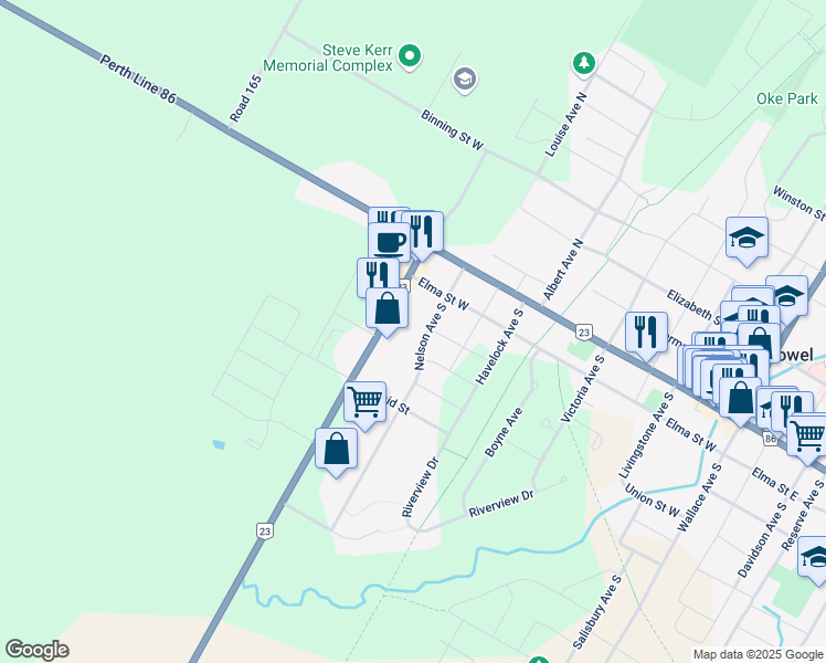map of restaurants, bars, coffee shops, grocery stores, and more near 798 Napier Street West in Listowel