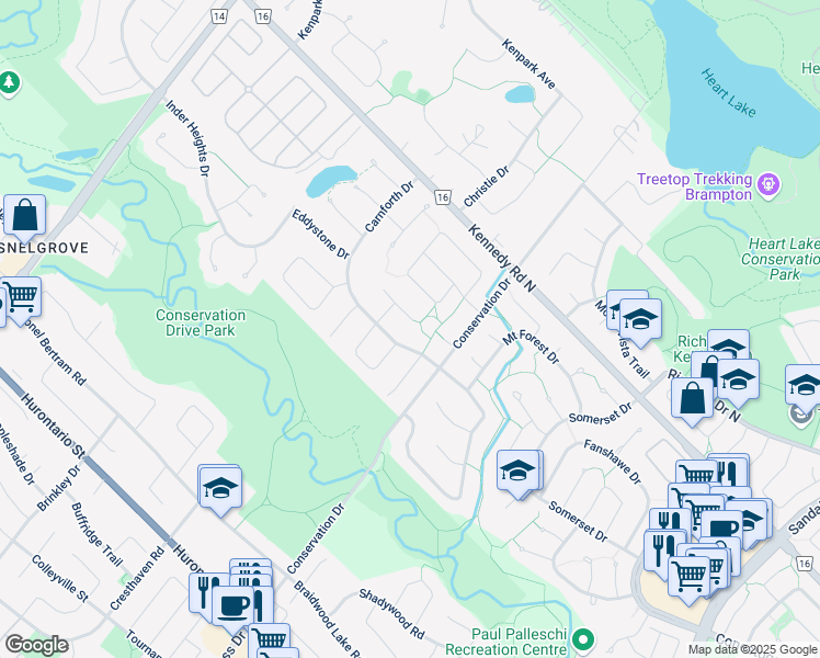 map of restaurants, bars, coffee shops, grocery stores, and more near 26 Ramsgate Court in Brampton