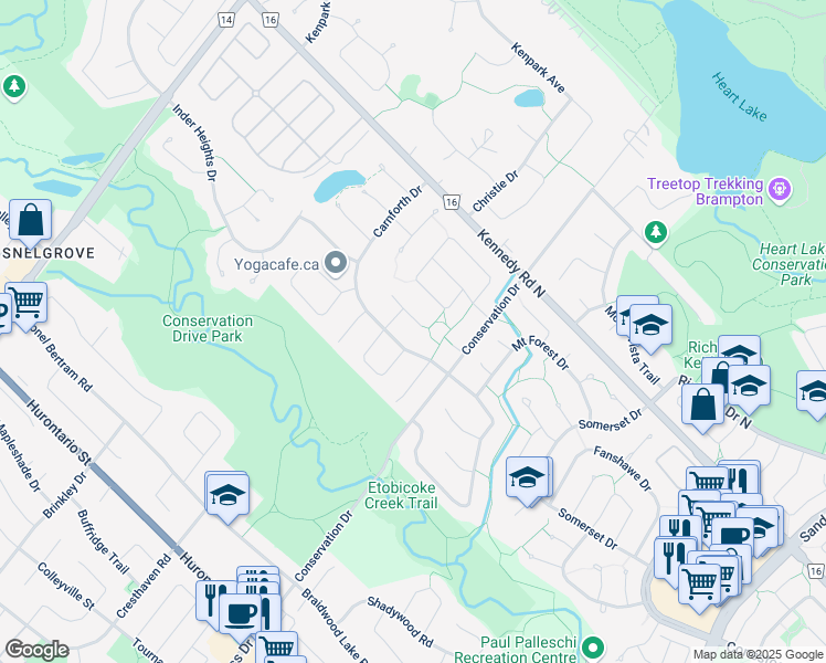 map of restaurants, bars, coffee shops, grocery stores, and more near 28 Ramsgate Court in Brampton