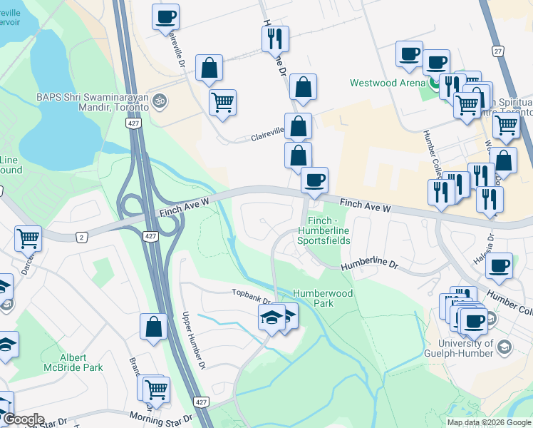 map of restaurants, bars, coffee shops, grocery stores, and more near in Toronto