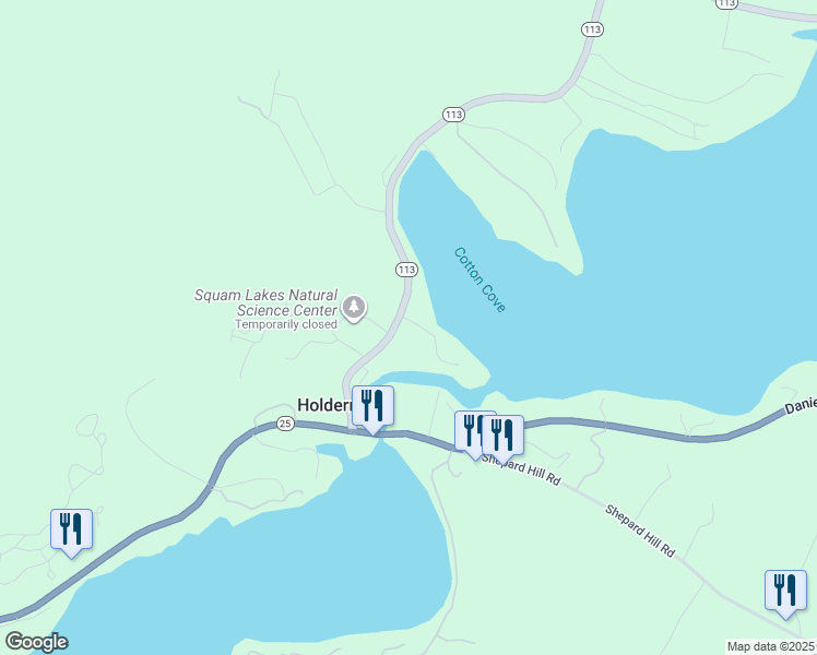 map of restaurants, bars, coffee shops, grocery stores, and more near 50 New Hampshire 113 in Holderness