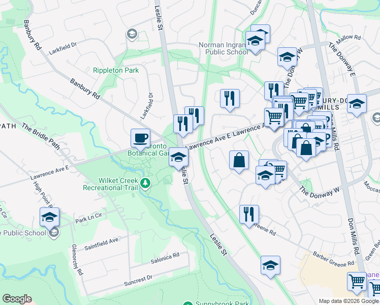 map of restaurants, bars, coffee shops, grocery stores, and more near 51 Tottenham Road in Toronto