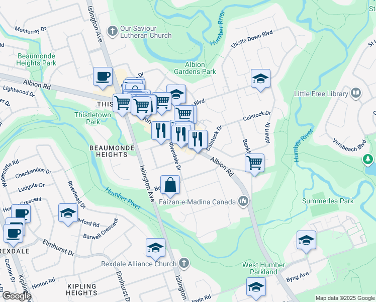 map of restaurants, bars, coffee shops, grocery stores, and more near in Toronto