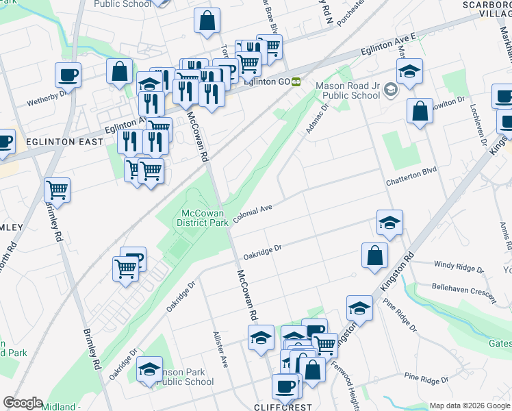 map of restaurants, bars, coffee shops, grocery stores, and more near in Toronto