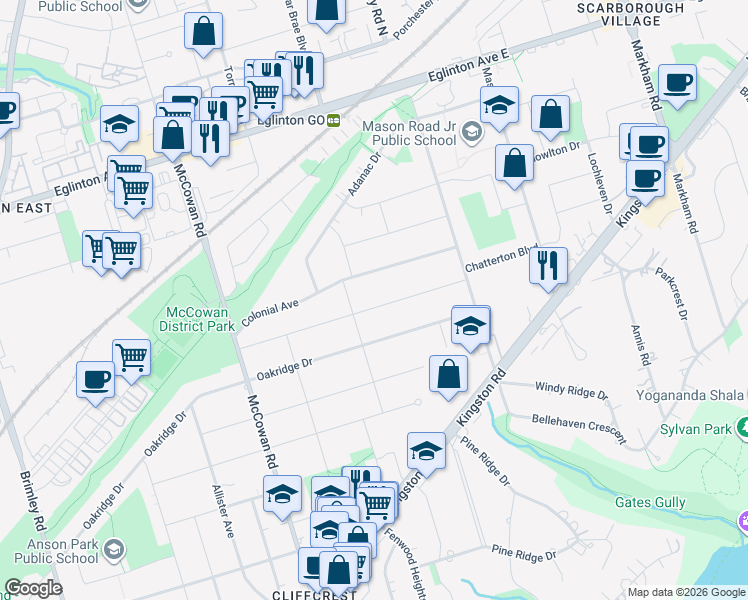 map of restaurants, bars, coffee shops, grocery stores, and more near in Toronto