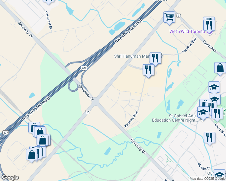 map of restaurants, bars, coffee shops, grocery stores, and more near 2 Paget Road in Brampton