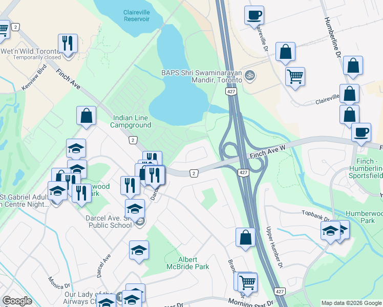 map of restaurants, bars, coffee shops, grocery stores, and more near 4085 Longo Circle in Mississauga