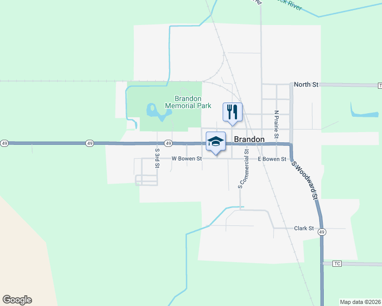 map of restaurants, bars, coffee shops, grocery stores, and more near 400 West Bowen Street in Brandon