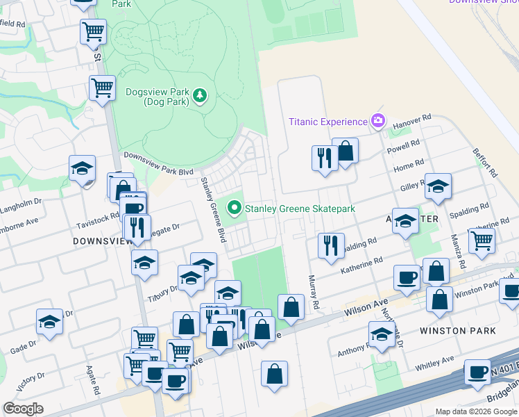 map of restaurants, bars, coffee shops, grocery stores, and more near in Toronto