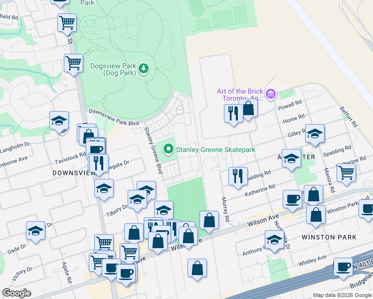 map of restaurants, bars, coffee shops, grocery stores, and more near 70 William Duncan Road in Toronto