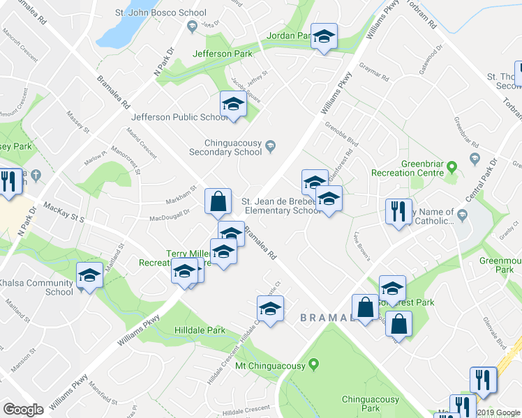 map of restaurants, bars, coffee shops, grocery stores, and more near 70 Griselda Crescent in Brampton
