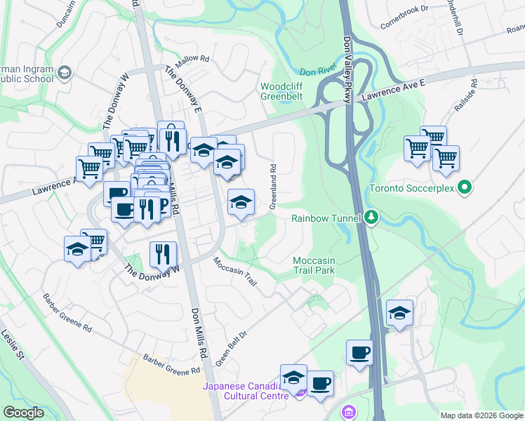 map of restaurants, bars, coffee shops, grocery stores, and more near in Toronto